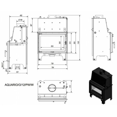 Каминная топка Kratki AQUARIO O12, 12кВт 3